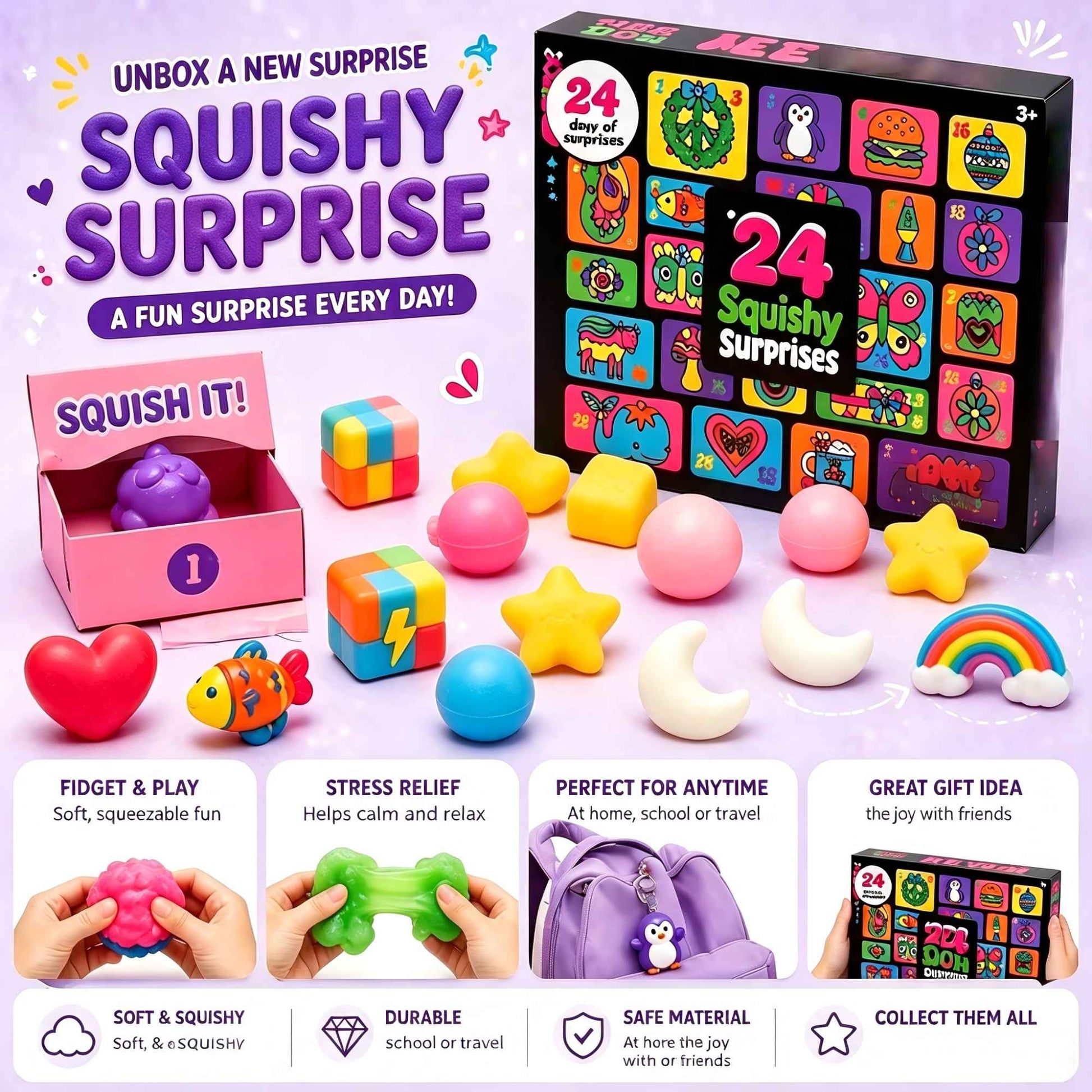 Christmas Easter Advent Calendar 24 Pcs Unique Cute  Squishy Fidget Toy Slow Rebound Anxiety Relief Mystery Surprise Gift Box