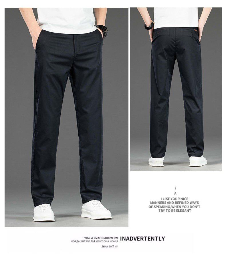 Spring Summer New Men's Casual Pants Thin Mulberry Silk Soft Business Casual Trousers Slim Straight Elastic Suit Pants Male