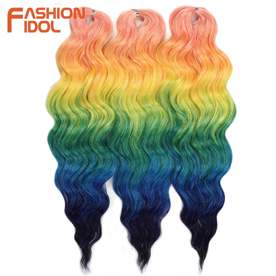FASHION IDOL Cabelo de Crochê Torção Laranja Extensões de Cabelo Trançado de Onda Profunda Sintética Cabelo Onda de Água 24 Polegadas Fibra Resistente ao Calor