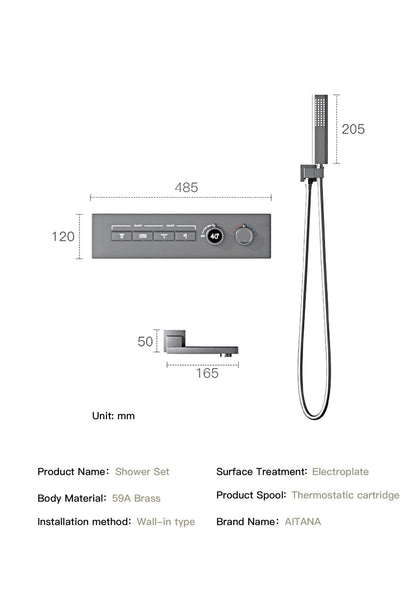 Luxury  black brass shower system wall-mounted LED digital display design Cold & hot dual-control 4-function ceiling shower Tap