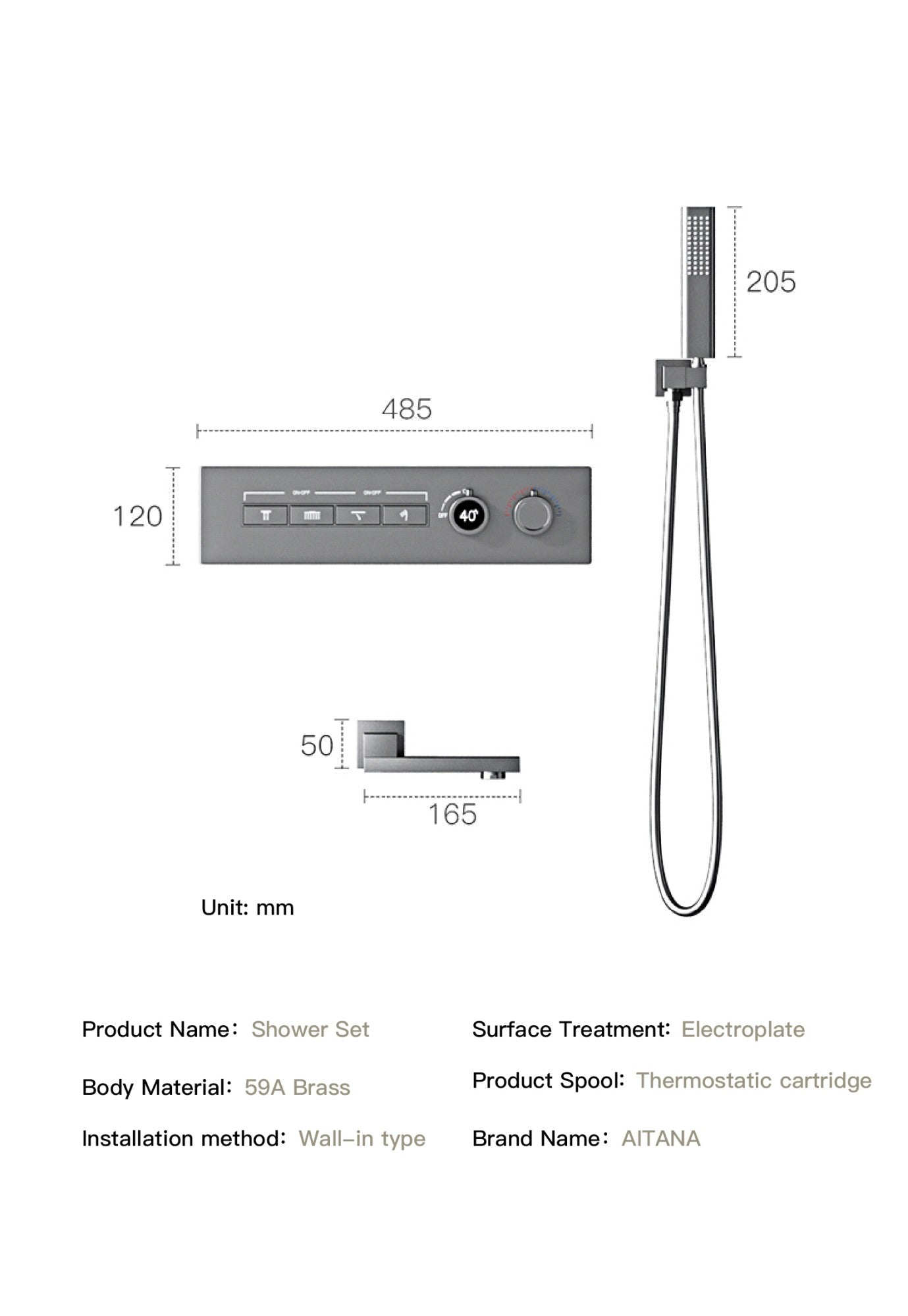 Luxury  black brass shower system wall-mounted LED digital display design Cold & hot dual-control 4-function ceiling shower Tap
