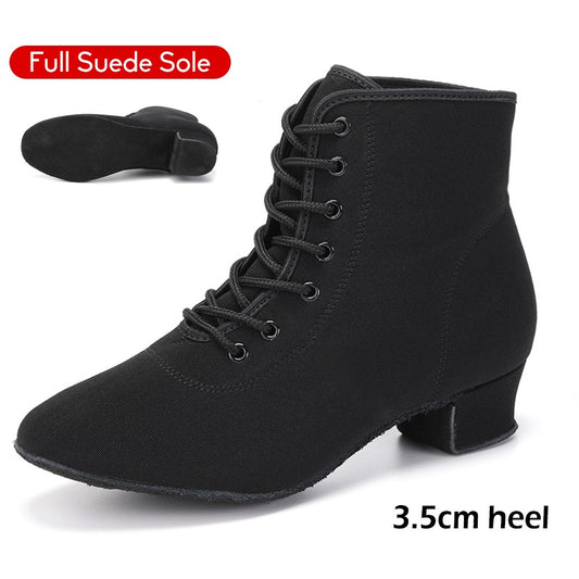DKZSYIM New Women Ballroom Latin Dance Shoes Jazz Modern Dance Shoes Lace Up Dancing Boots Red Black Sports Dancing Sneakers
