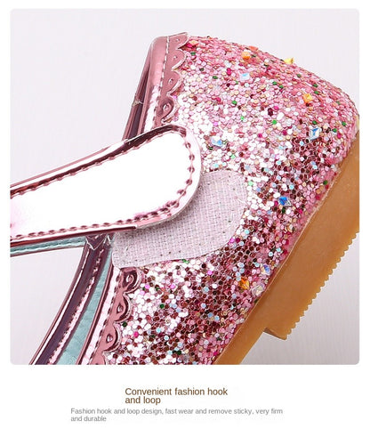 Disney Frozen Princess Elsa Cartoon Soft Sole Sandals Baby Girl Princess Shoes Crystal Shoes Children Flat Girl Leather Shoes