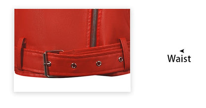 Women's Bright Red Long-sleeve PU Jacket, Lapel Collar Black Short Faux Leather Coat, Available in Dark Brown or Beige.