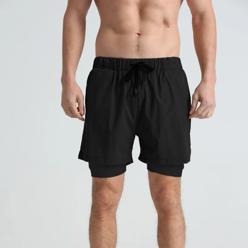 Men's sports double-deck shorts Fitness Quick Dry Training Shorts Casual 2 In 1 Multi-pocket sweatpants Men Gyms Running shorts