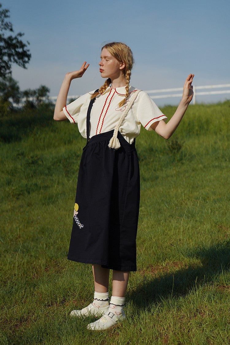 Fall Spring Original Indie Chic Design Harajuku Women Suspender Skirt Straps Dress Mid-calf Length A-line Spaghetti Strap Dress