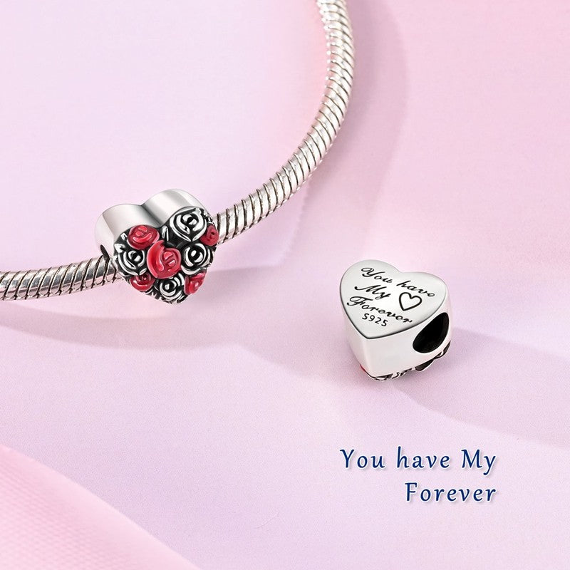 Heart & Organ Charm 925 Sterling Silver Red Rose Skull Dangle Pendant Dark Aesthetic Fit Bangle Bracelet Necklace DIY Jewelry