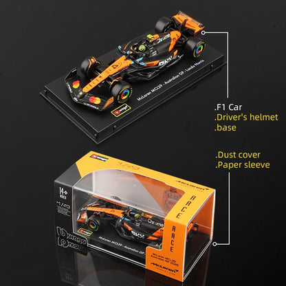 Bburago 1:43 2025 F1 Modelo com Capacete em Liga Miniatura de Metal Fundido Fórmula Carro de Corrida Brinquedo MCL39 W16 SF25 RB21