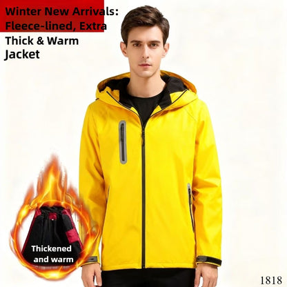 Winter  Men's Jacket, Thick Fleece Lined Waterproof Windproof Loose Fit Warm Parka Coat