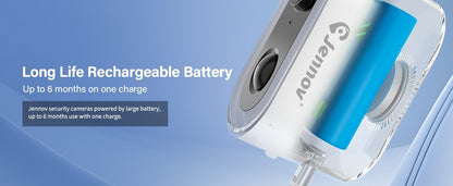 Câmeras de segurança externas sem fio com painel solar Jennov 2K WiFi 2.4G holofote com bateria visão noturna alarme de detecção de movimento