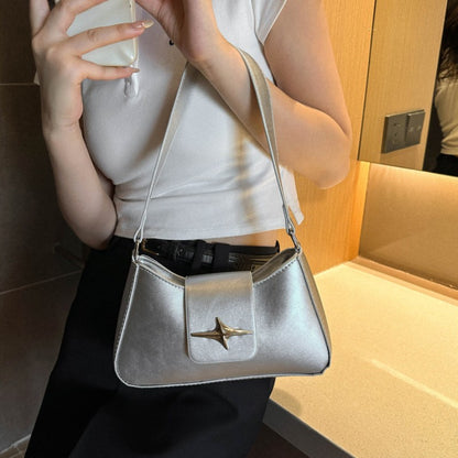 Silver Shoulder Bags for Women 2024 Classic Y2K Small Purse Glossy PU Leather Luxury Brand Female Underarm Handbags Daily Bag