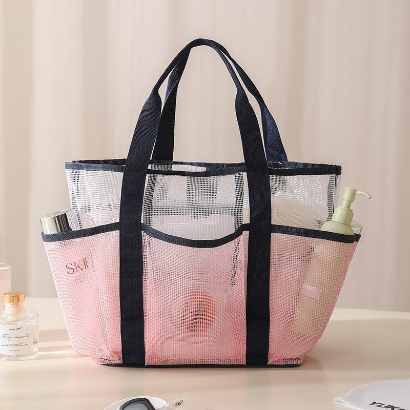 Multi Pocket Mesh Beach Bag Fitness Sports Storage Bag Seaside Swimsuit Bag Large Capacity Tote Bag Portable Toiletry Organizer