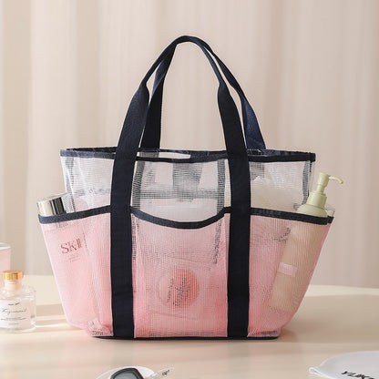 Multi Pocket Mesh Beach Bag Fitness Sports Storage Bag Seaside Swimsuit Bag Large Capacity Tote Bag Portable Toiletry Organizer