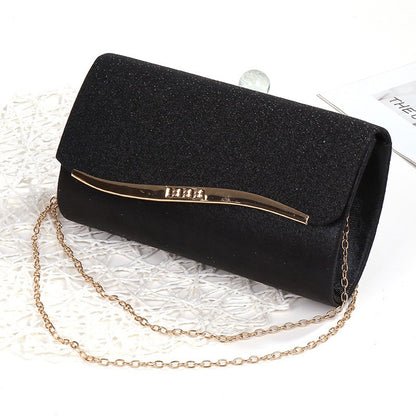 Fashionable Japanese and Korean style ladies' metal-edged elegant evening bag with glitter material high-end single-shoulder cr