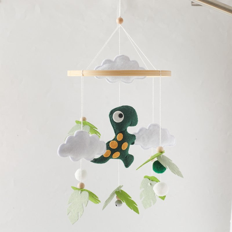 Móbile de Berço Musical de Dinossauro de Feltro e Madeira, Brinquedo de Chocalho Pendurado para Bebê, Brinquedos para Recém-Nascidos de 0 a 12 Meses, Suporte de Presente para Berço Infantil