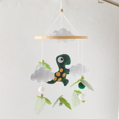 Móbile de Berço Musical de Dinossauro de Feltro e Madeira, Brinquedo de Chocalho Pendurado para Bebê, Brinquedos para Recém-Nascidos de 0 a 12 Meses, Suporte de Presente para Berço Infantil