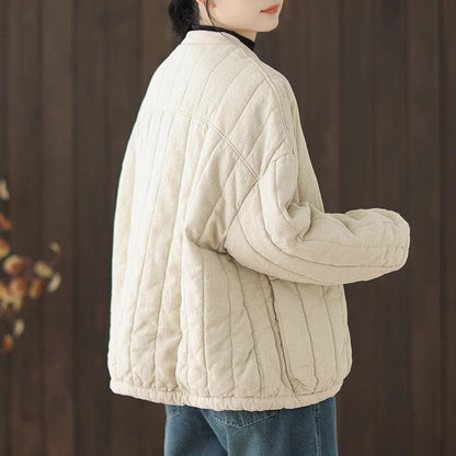 Cotton And Linen Women's Quilted Jacket 2024 New Autumn And Winter Retro Chinese Style Short Thick Casual Padded Coat Top K2675