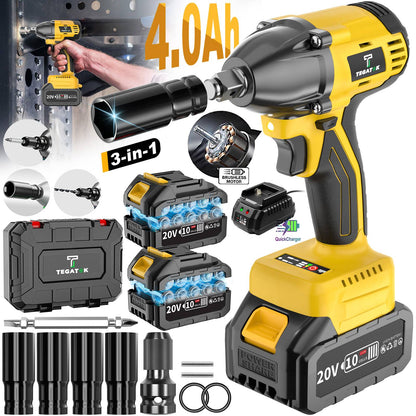 Chave Elétrica 3 EM 1 com Alto Torque 430Nm Chave Elétrica Sem Escovas para Ferramentas de Manutenção Automotiva Chave Sem Fio 20V Elétrica