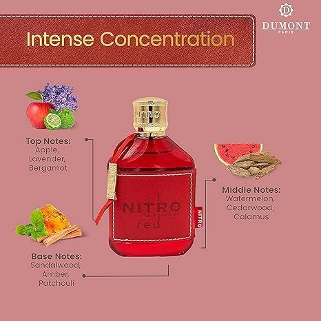 NITRO RED - 3.4oz - Eau De Parfum - Luxury Perfume for Men - Fruit, Woody, Floral & Masculine Fragrance - Long Lasting Cologne
