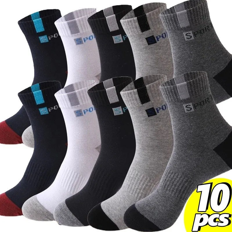 Meia de Algodão Masculina Esportiva Respirável Macia Letras Moda Tênis Cano Médio Alta Elasticidade Meia Toalha Sox Corrida Verão