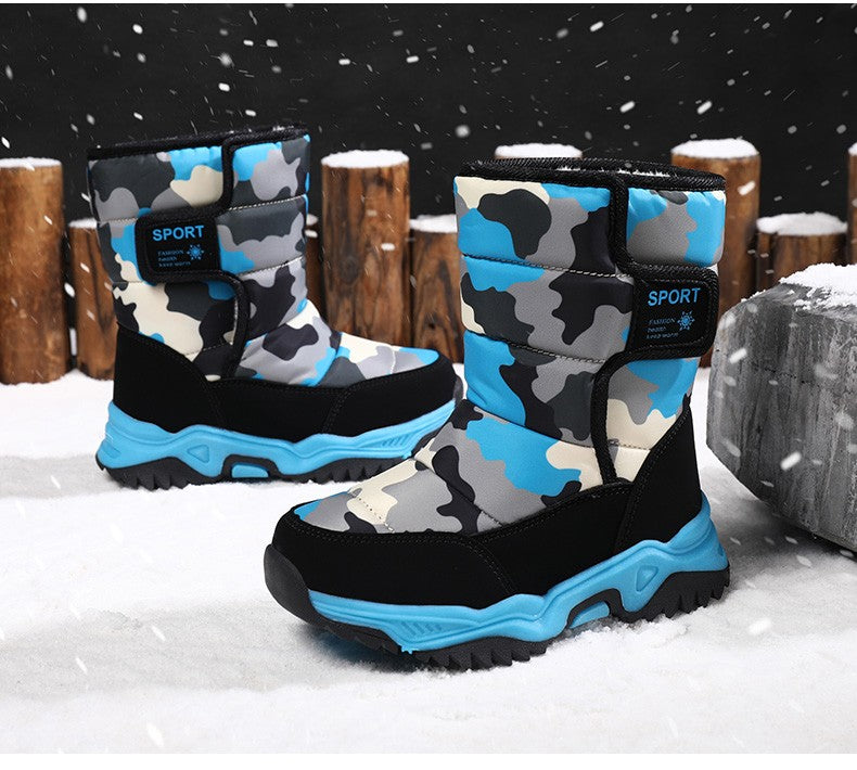 2025 Winter Children Shoes Plush Waterproof Fabric Non-Slip Girl Shoes Rubber Sole Snow Boots Fashion Warm Outdoor Boots