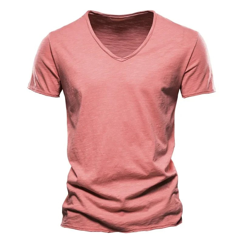 Plain Cotton Gym T-shirt Men Summer Fitness Clothing V-Neck Short Sleeve T shirt Slim Fit Tshirt Bodybuilding Workout Tees Tops
