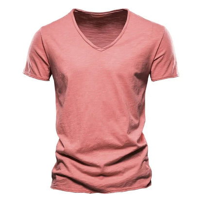 Plain Cotton Gym T-shirt Men Summer Fitness Clothing V-Neck Short Sleeve T shirt Slim Fit Tshirt Bodybuilding Workout Tees Tops
