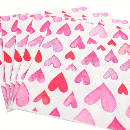 20pcs Romantic Pink Heart Pattern Disposable Napkins Valentine's Day Weddings Birthdays Party Decoration Tableware Lining Paper