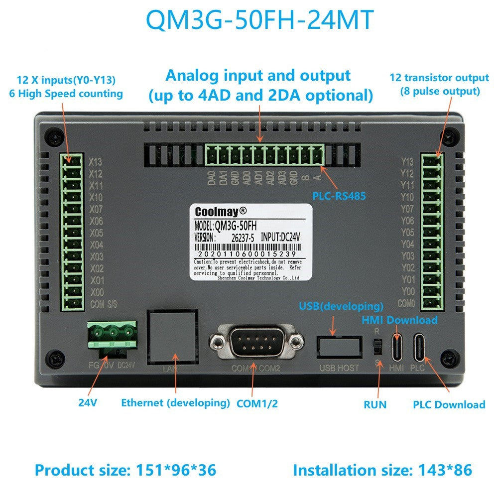 IHM CLP Integrado Tudo-em-Um Coolmay Série QM3G Suporta Personalização Analógica e Ethernet Modelos Disponíveis de 4.3''/5''/7''/10''