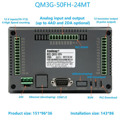 IHM CLP Integrado Tudo-em-Um Coolmay Série QM3G Suporta Personalização Analógica e Ethernet Modelos Disponíveis de 4.3''/5''/7''/10''