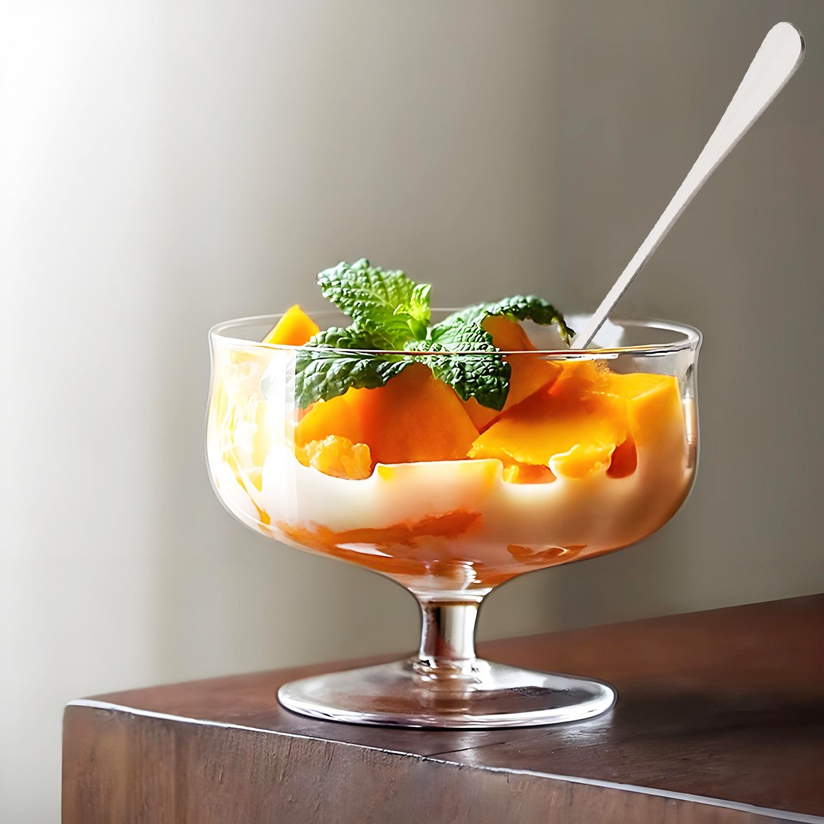 Conjunto de 8 Colheres de Sobremesa Brilhantes Aço Inoxidável Colher de Cabo Longo Adequada para Mexer Chá com Leite Suco Milk-shakes Sorvete Café
