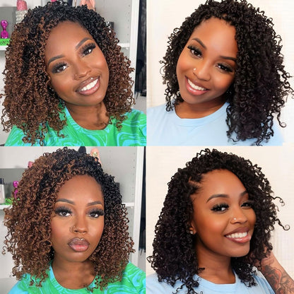 Cabelo de Crochê Yanky Twist de 8" pré-enrolado, Ombre Marrom, Cabelo de Crochê Sintético com Pontas Cacheadas, Cabelo de Crochê Yank Twist para Mulheres Negras