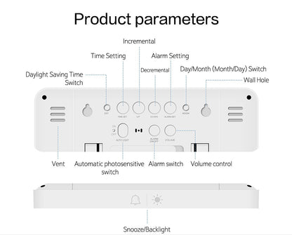 Large Digital Wall Clock with Temperature Humidity Calendar 8.5"Desk LCD Alarm Clock Backlight for Bedroom Office Living Room