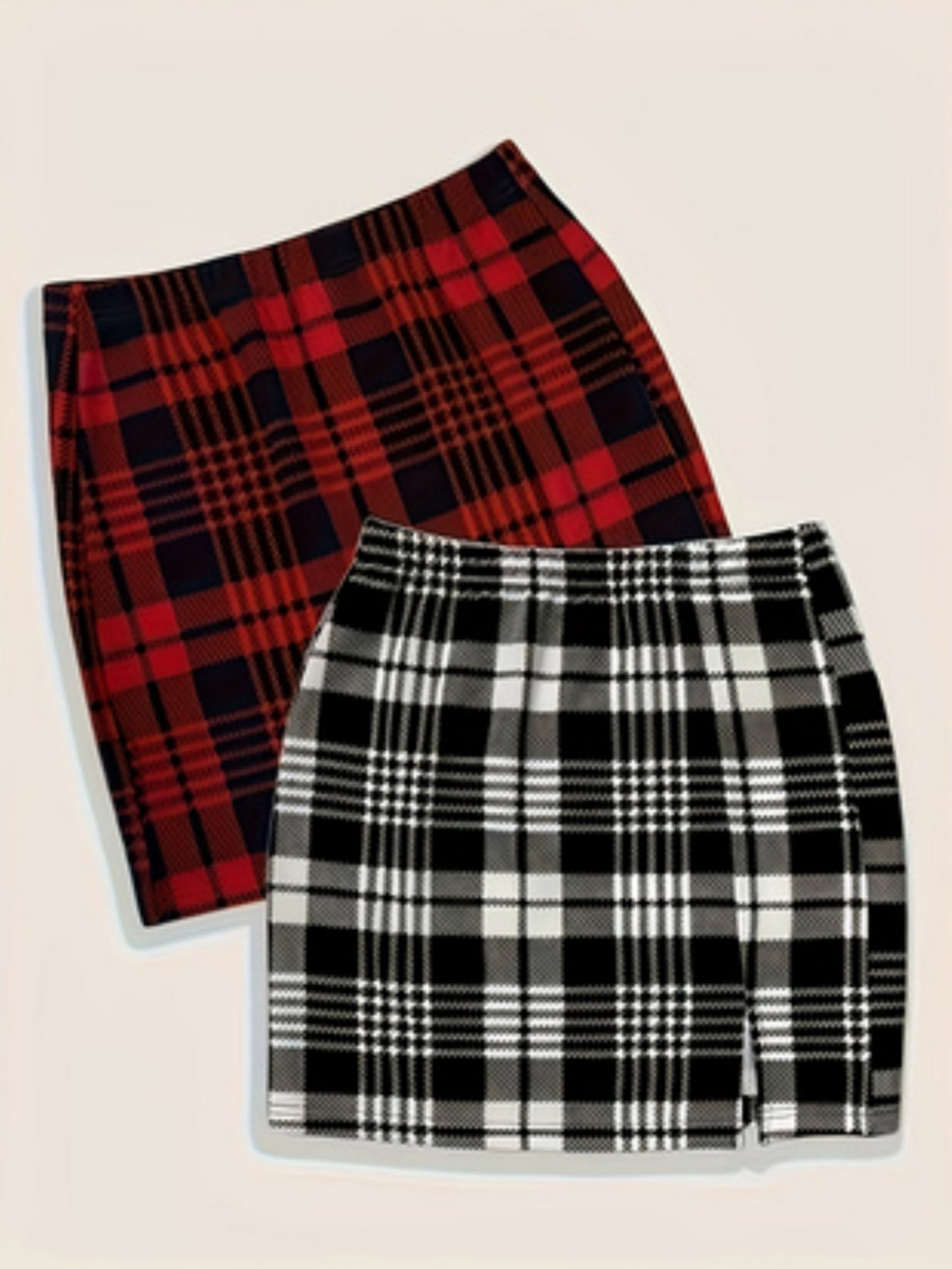 Women's fashionable new checked casual versatile women's large-sized mid-length skirt, two-piece set