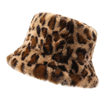 Winter Bucket Hat Leopard Faux Fur Fluffy Bucket Hats Women Outdoor Warm Sun Hat Soft Furry Fisherman Cap Girl Fashion Panama
