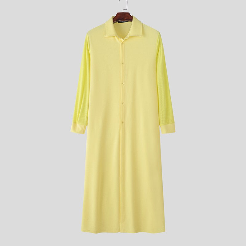 INCERUN Men Long Style Shirt Solid Color Lapel Long Sleeve Button Men Clothing Streetwear 2025 Loose Fashion Casual Camisas Tops