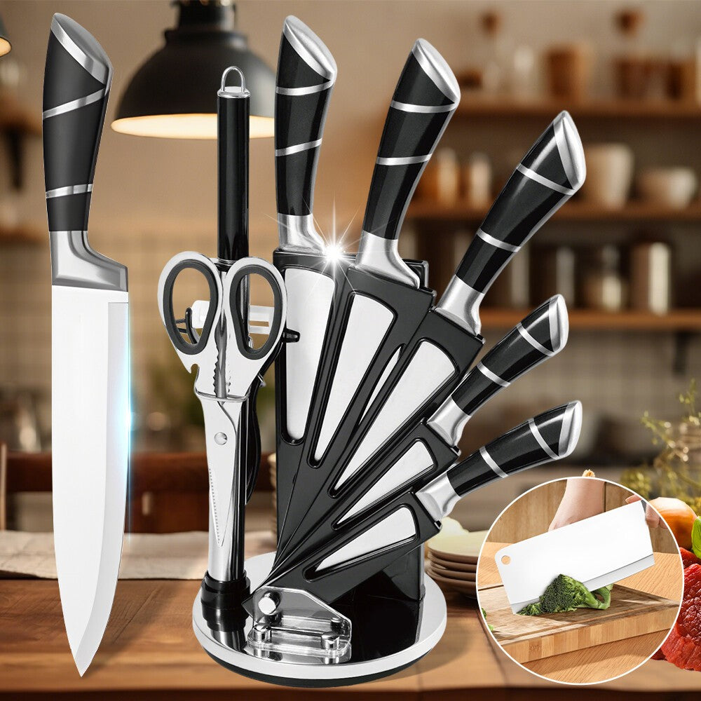 Conjunto de Facas de Cozinha de Aço Inoxidável ZENG Afiadas Revestidas Antiaderentes Facas de Chef com Amolador para Cortar Fatiar Picar e Trocear