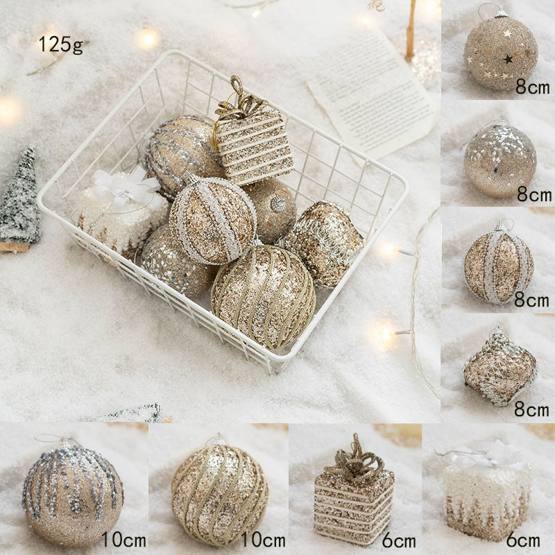 Christmas Ball Painted Ball Golden Silvery Champagne Glitter Stars Christmas Tree Hanging Window Decoration Small Gifts Toys