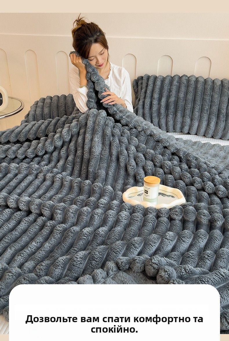 Thi Rabbit Fur Blanket Office Sofa Nap Blanket Premium Cover Blanket All Seasons  Color Polyester Fiber