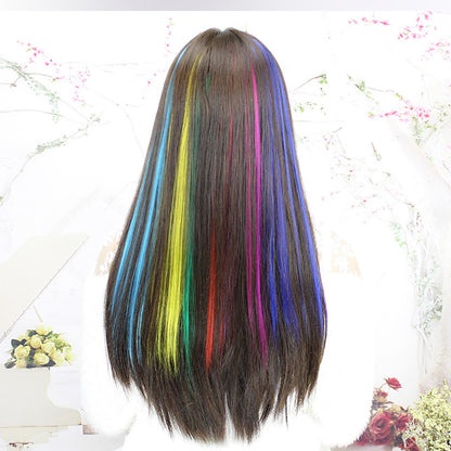 Todas as extensões de cabelo liso longo colorido para mechas, aplique de cabelo arco-íris, mecha de cabelo sintético rosa em tic-tac
