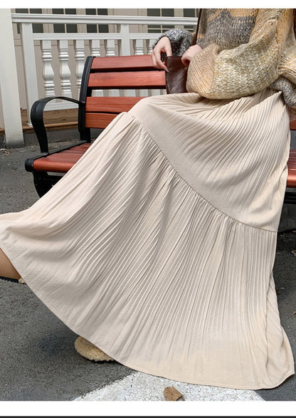 Pleated half skirt for women in autumn and winter 2025 new high waist slimming casual versatile A-line umbrella long skirt