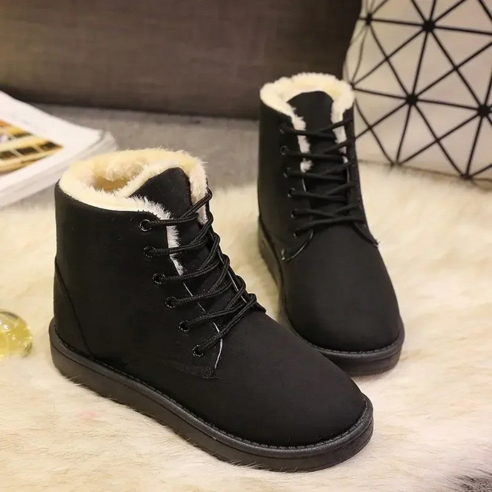 2025 Women Winter Snow Boots Warm Flat Plus Size Platform Lace Up Ladies Women's Shoes New Flock Fur Suede Ankle Boots 36-42