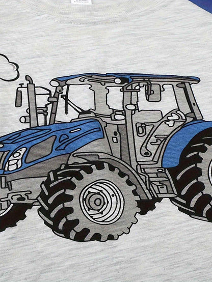 Toddler Boys Long-sleeved Truck Print Pajamas Sets Kids Boy Home Wear Set Cartoon Pajamas Two-piece Set