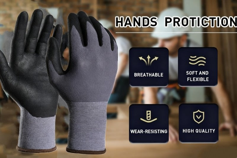 12 PARES de Luvas de Segurança para Trabalho com Revestimento de Nitrila 15G Luvas de Tricô Sem Costura com Microespuma para Homens Construção Pintura Industrial
