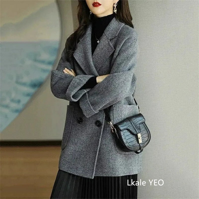 Ladies Woolen Jacket 2025 Autumn Winter Fashion Temperament Female Coat Long Sleeve Short Double-breasted Women Wool Overcoat