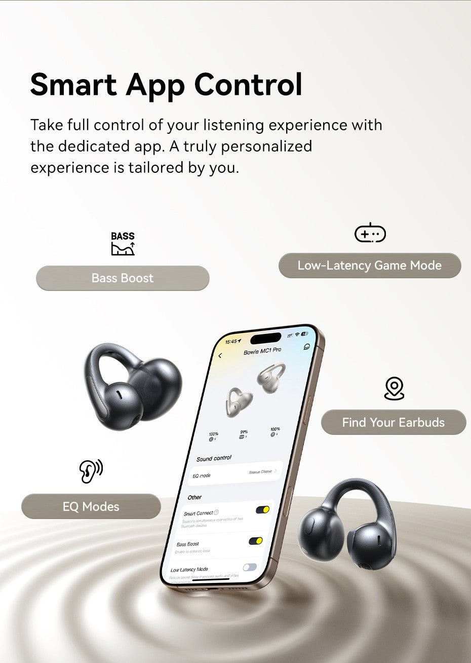 Fones de ouvido sem fio Baseus MC1 Pro Ear Clip Bluetooth 6.0 Hi-Res Ultra Open Earbuds Tipo brinco 4 microfones ENC fones de ouvido com clipe