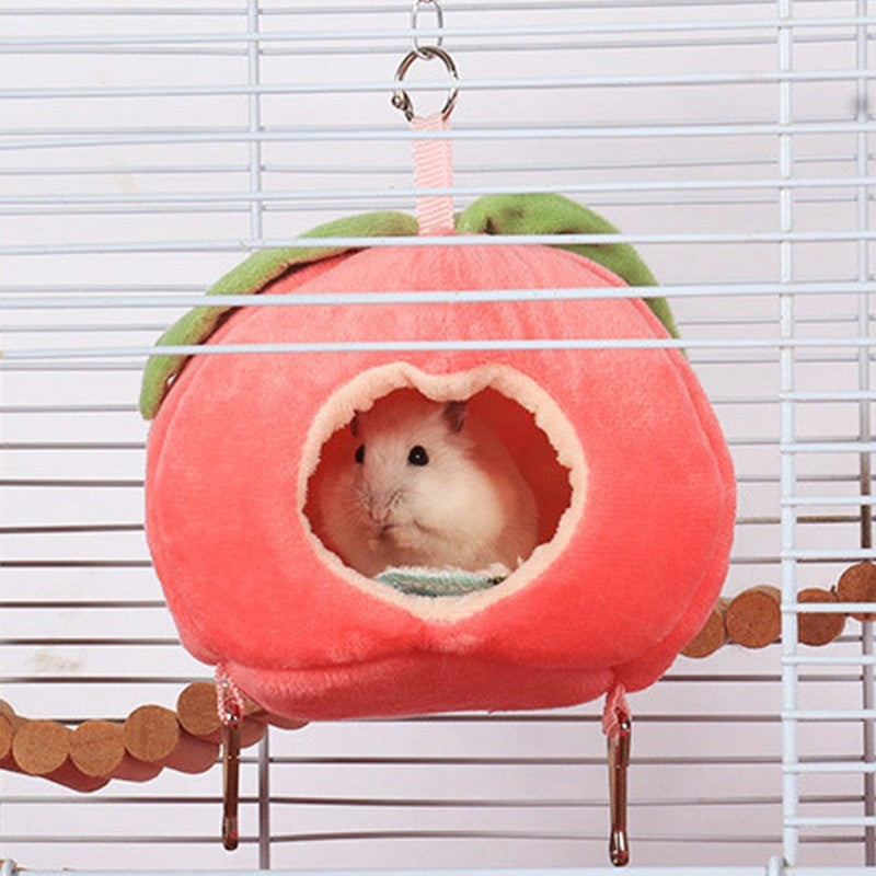 Ninho de hamster em formato de fruta, 1 peça, cama suspensa quente de inverno outono, saco de dormir para pequenos animais de estimação, planador de açúcar, pássaro, hamster-dourado