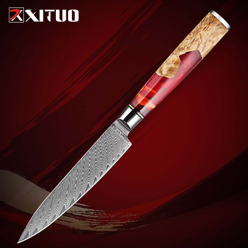XITUO Conjunto de Facas de Cozinha de Aço Damasco de 1 a 9 Peças Inclui Faca do Chefe, Faca de Pão, Cutelo, Faca Santoku, Faca Nakiri para Desossar