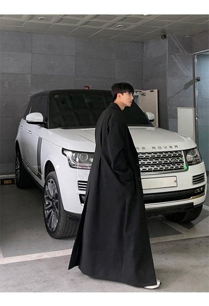 Mauroicardi Autumn Winter Extra Long Warm Black Loose Casual Wool Blends Coat Men Luxury Floor Length Overcoat Korean Fashion