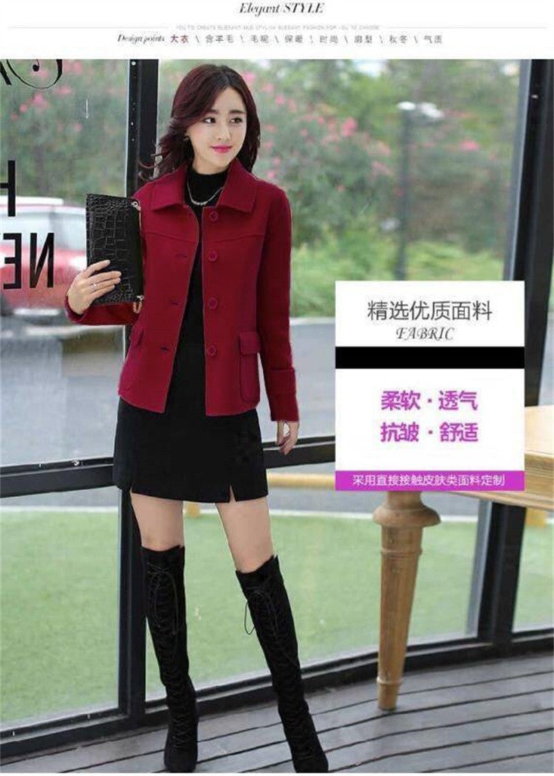 Female Woolen Coat Short Autumn 2024 Solid Color High-End Woolen Jacket Casual Single breasted Lapel Outerwearl